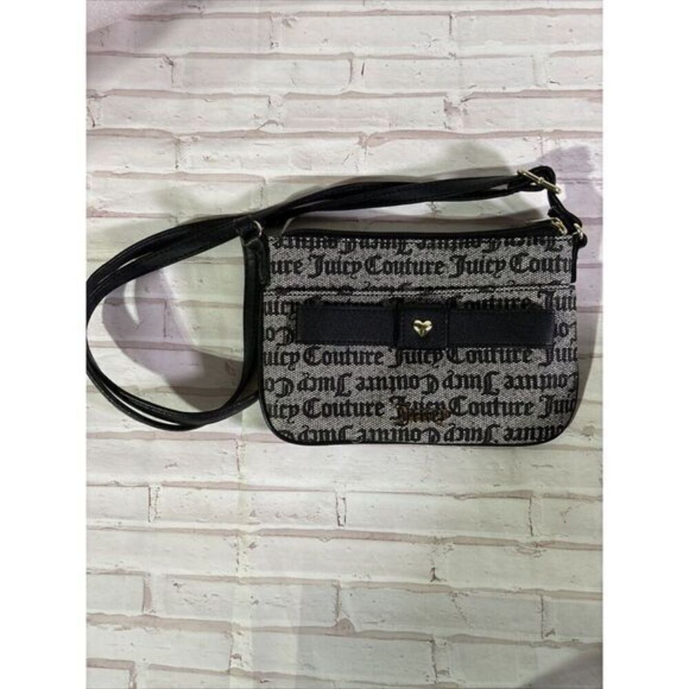 Juicy Couture Gothic Logo Crossbody Bag Black Grey Bow Gold Heart Heart Stud